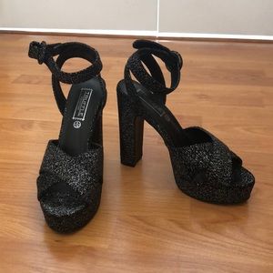 Glitter Cross Strap Platform Heels
